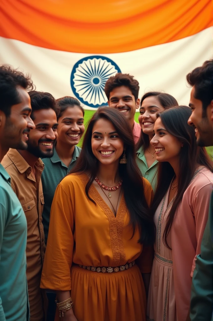 Give me a picture of School Group Friend which background is Indian National flag