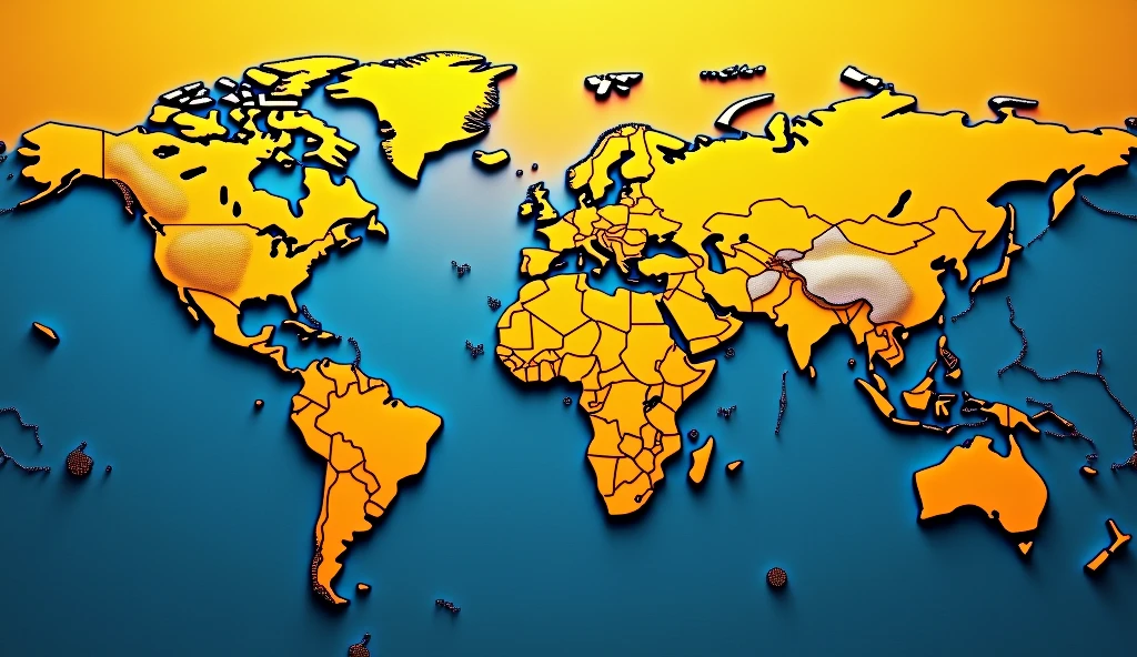 create world map in yellow and blue