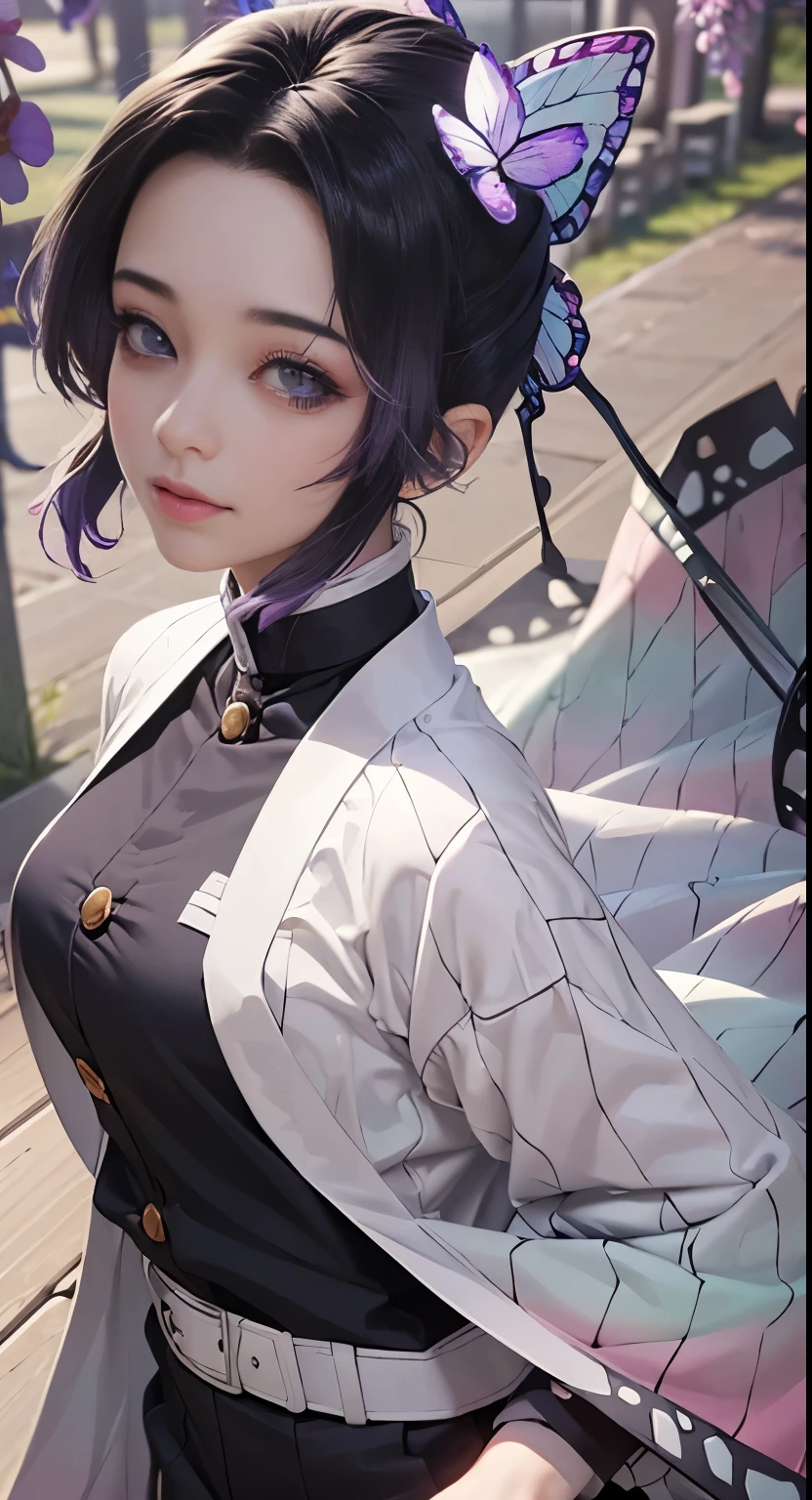 Characters in Demon Slayer(Butterfly Ninja)A beautiful butterfly rests on the hand, guweiz style artwork, guweiz, Anime Girls Cosplay, real life anime girls, palace , A girl wearing Hanfu, young anime girl, Beautiful anime style, close up of a young anime girl, Gurwitz Masterpiece, Anime style mixed with Fuji film