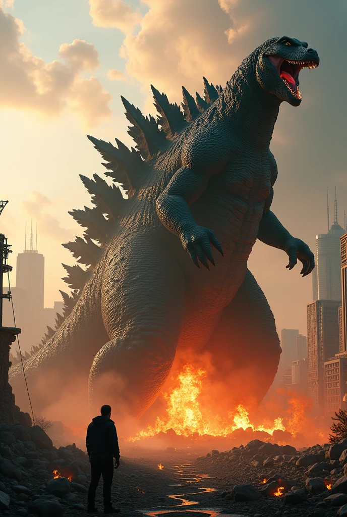 Godzilla pooping out fire out of his butthole