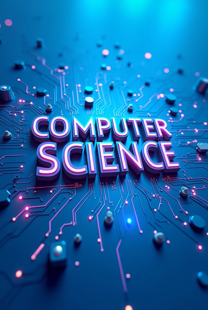 A bright blue screen with electrical details and the word computer science in large 3D 
