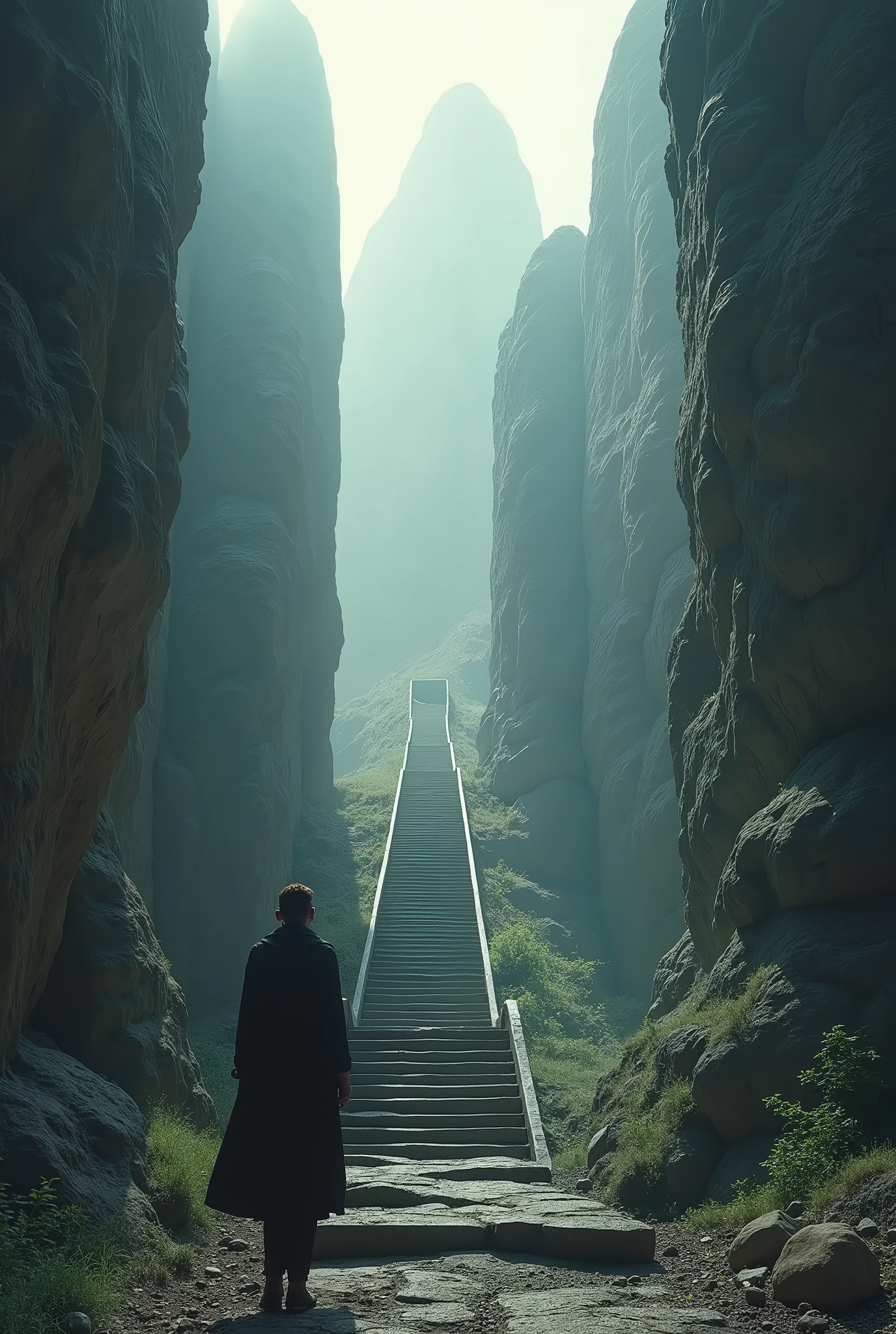 Stairs or mountains where one person is at the bottom while looking at others at the top, reflecting the perception of always being behind or not reaching the same level.