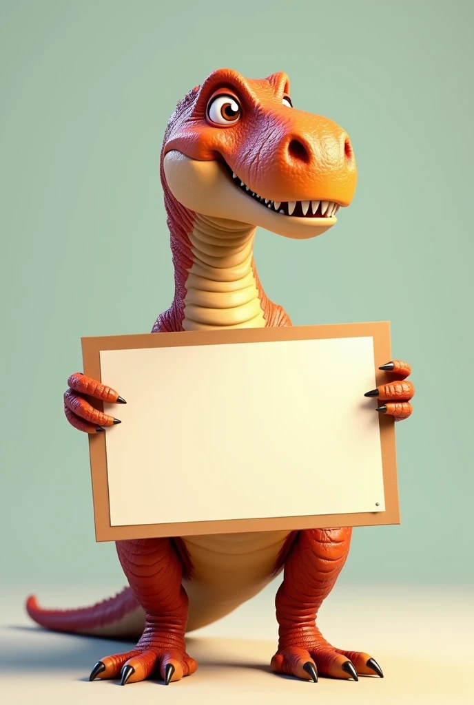 Animated dinosaur holding a sign