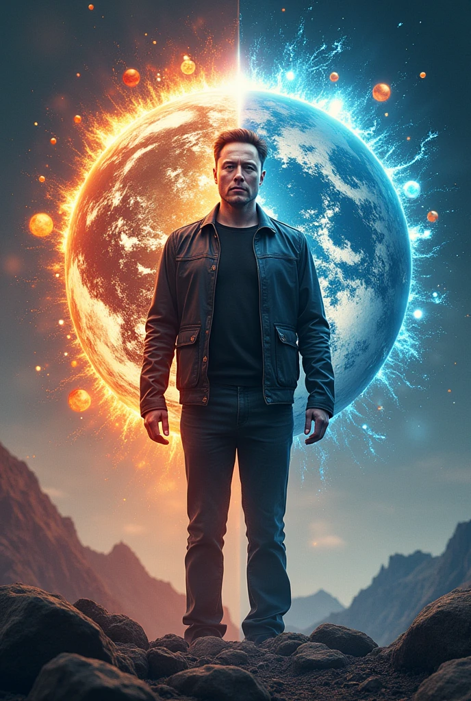 Create a pic of elon musk crypto  with 4 element