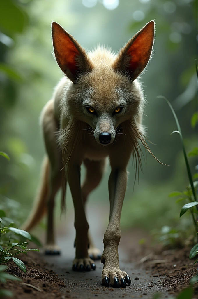 Image of a Luison as described by Paraguayans, seeing him walking on all fours using his hands on his ears