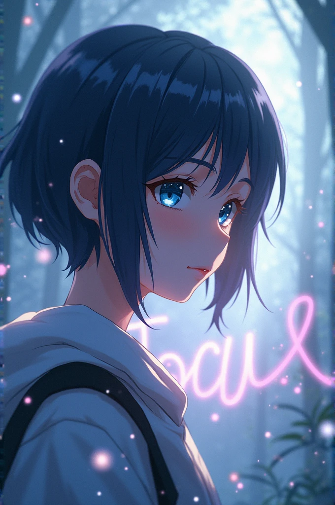 Can you generate me an anime character Wallpaper with focus written on it in a very meaningful way .