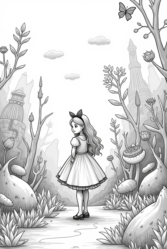 Alice in Wonderland with an easy style and without color