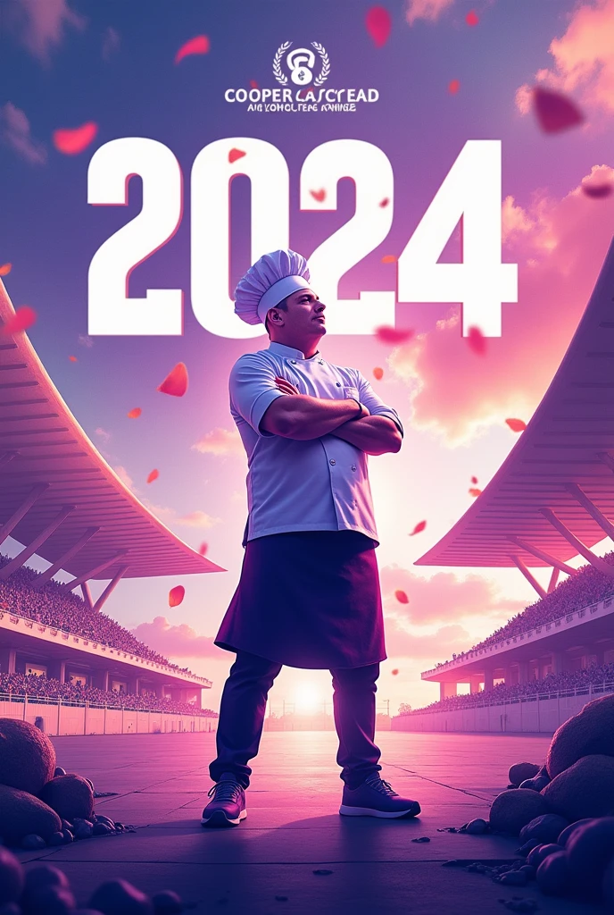 Cover with an Olympic chef theme with purple and white colors that says welcome to the 2024 ADN COMPENSAR Olympic Games