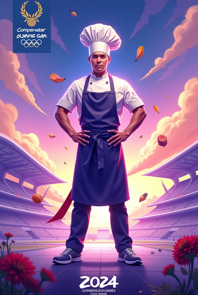 Cover with an Olympic chef theme with purple and white colors that says welcome to the 2024 ADN COMPENSAR Olympic Games