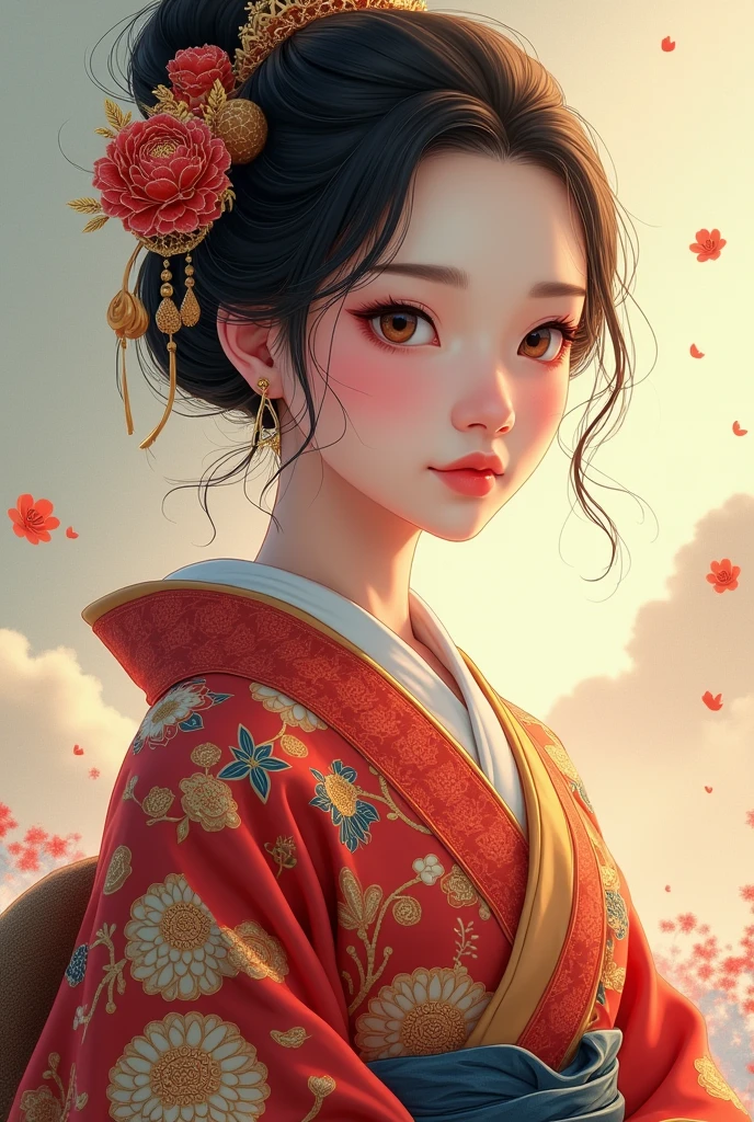 Beautiful Tibetan woman in traditional Japanese clothing、Beautiful digital artwork, Beautiful digital illustrations, Beautiful digital painting, Gorgeous digital painting, Smooth anime CG art, Beautiful digital art, Amazing digital art with great detail, Amazing digital illustrations, Detailed digital anime art,  Beautiful anime portraits