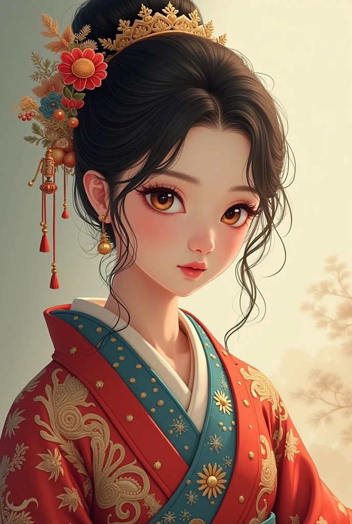 Beautiful Tibetan woman in traditional Japanese clothing、Beautiful digital artwork, Beautiful digital illustrations, Beautiful digital painting, Gorgeous digital painting, Smooth anime CG art, Beautiful digital art, Amazing digital art with great detail, Amazing digital illustrations, Detailed digital anime art,  Beautiful anime portraits