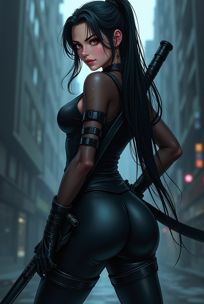 masterpiece, super detailed, high resolution, precision art, highly seductive anime girl. sexy and alluring, flawless dark red demonic skin, succubus, symmetrical face, beautiful olive eyes, flowing black hair, her very presence oozes seduction and allure, S-shaped body, black onyx colored horns jutting out her forehead, heart shaped tail protruding from her back, sexy and arousing slender and thin yet chiseled with enticing breasts, intricate and beautiful heart shaped tattoo engraved on her stomach, wearing spaghetti strap crop-top and form-fitting leggings that accentuate her round ass, hip-level shot