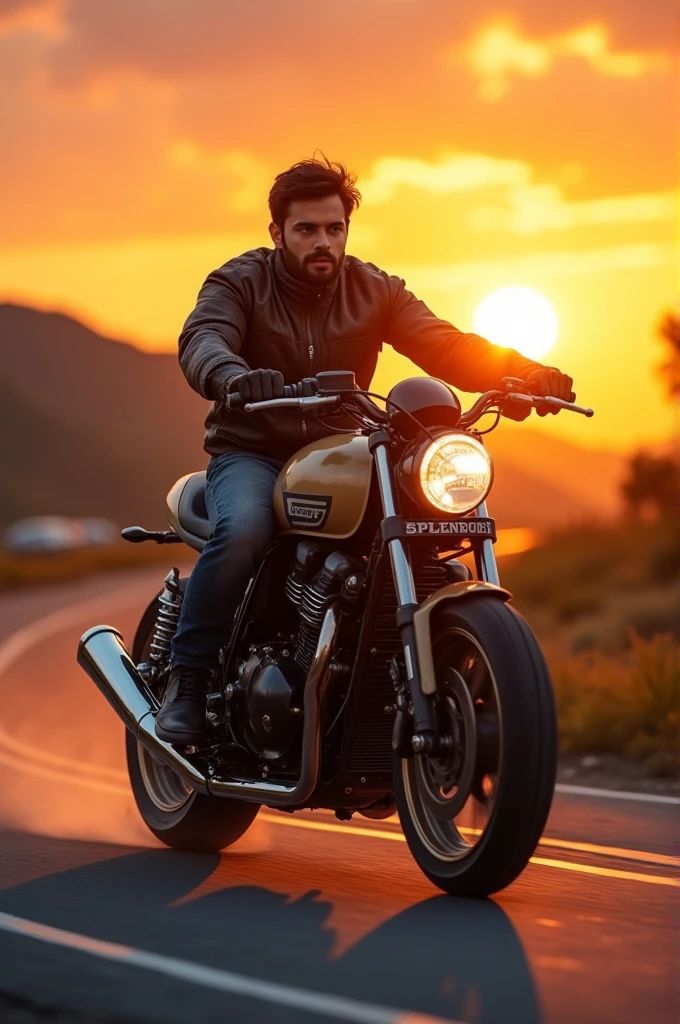 One men riding bike which name splendor and cross 120 speed full hd sunset