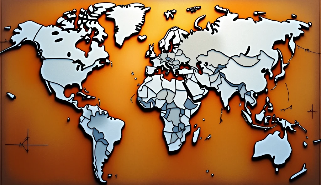 create world map in brown and white picaso painting style