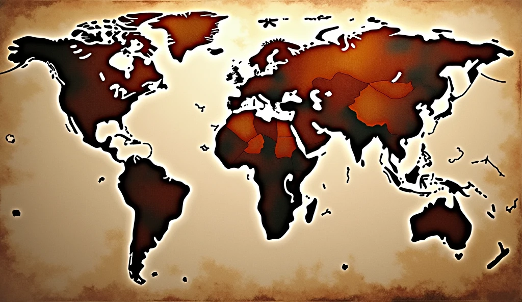 create world map in brown and white picaso painting style