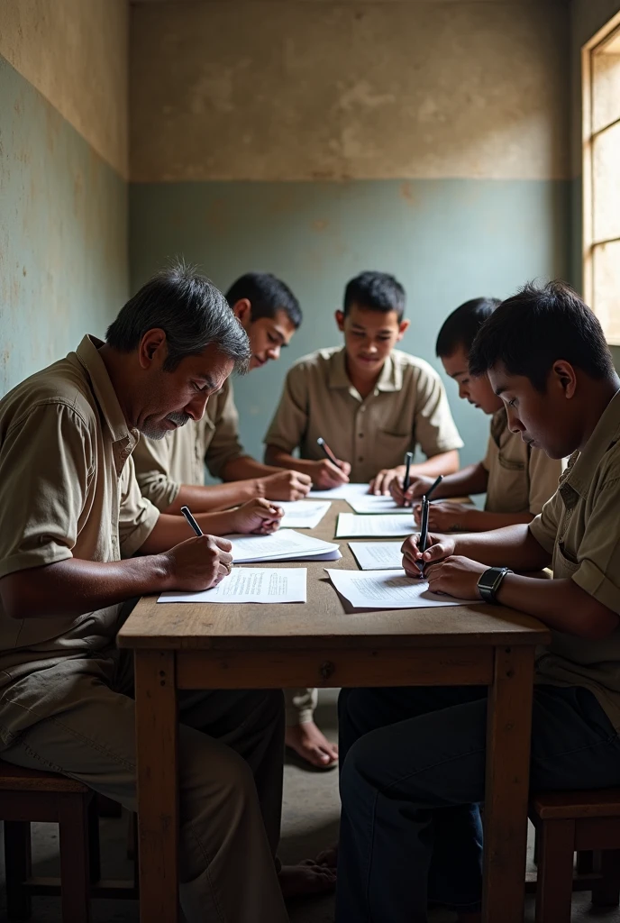 6 poor people image real photo filling out form adults in a room boys and girls