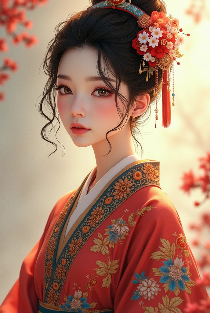 Beautiful Tibetan woman in traditional Japanese clothing、Beautiful digital artwork, Beautiful digital illustrations, Beautiful digital painting, Gorgeous digital painting, Smooth anime CG art, Beautiful digital art, Amazing digital art with great detail, Amazing digital illustrations, Detailed digital anime art, Beautiful anime portraits