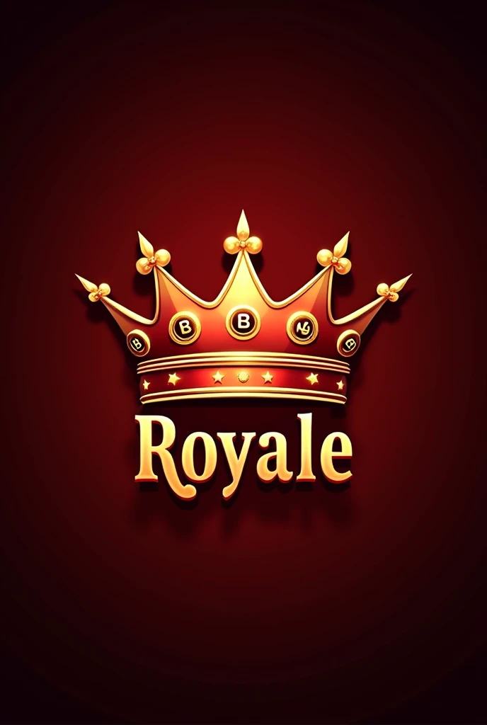 Vintage Casino Logo: 5-pointed king&#39;s crown in red and gold. At each tip, a small circle with a &#39;bingo&#39; letter in a retro style. Center with the word &#39;Royale&#39; in an elegant typography. Luxurious and classic atmosphere