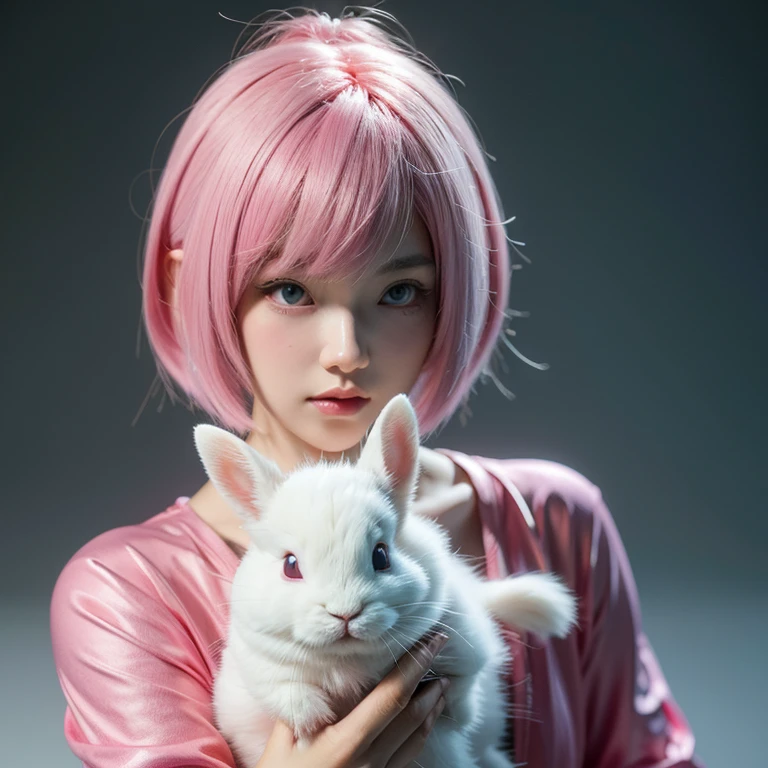 Pink Hair,Holding a white rabbit, Gu Weiss, Kuvshinov ilya, Kuvshinov, artwork in the style of Gu Weiss, Anime realism style, ( ilya Kuvshinov ), Anime style, realistic Anime art style, Anime art style, Anime atmosphere, anime-inspired, Anime Characters, Realistic anime 3D style, Anime Aesthetics