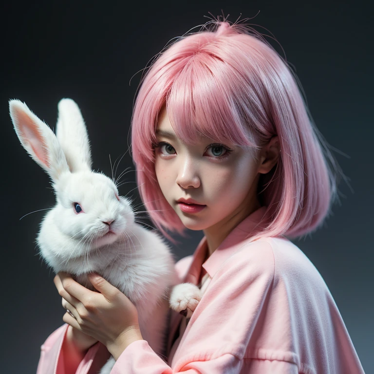 Pink Hair，Holding a white rabbit, Gu Weiss, Kuvshinov ilya, Kuvshinov, artwork in the style of Gu Weiss, Anime realism style, ( ilya Kuvshinov ), Anime style, realistic Anime art style, Anime art style, Anime atmosphere, anime-inspired, Anime Characters, Realistic anime 3D style, Anime Aesthetics