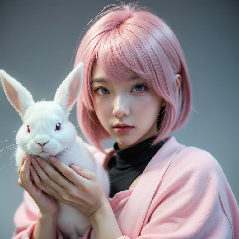 Pink Hair,Holding a white rabbit, Gu Weiss, Kuvshinov ilya, Kuvshinov, artwork in the style of Gu Weiss, Anime realism style, ( ilya Kuvshinov ), Anime style, realistic Anime art style, Anime art style, Anime atmosphere, anime-inspired, Anime Characters, Realistic anime 3D style, Anime Aesthetics