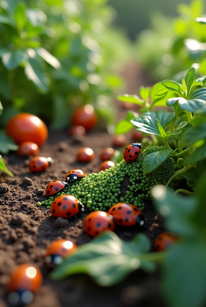 Ladybugs eating aphids on vegetables