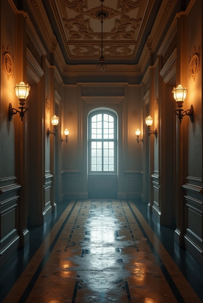hallway with a mirror at the end