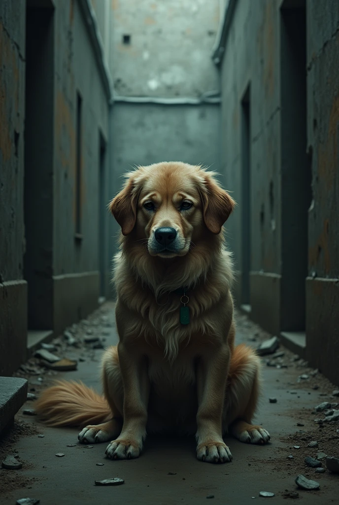 Can you generate an image of a sad dog because his family abandoned him?