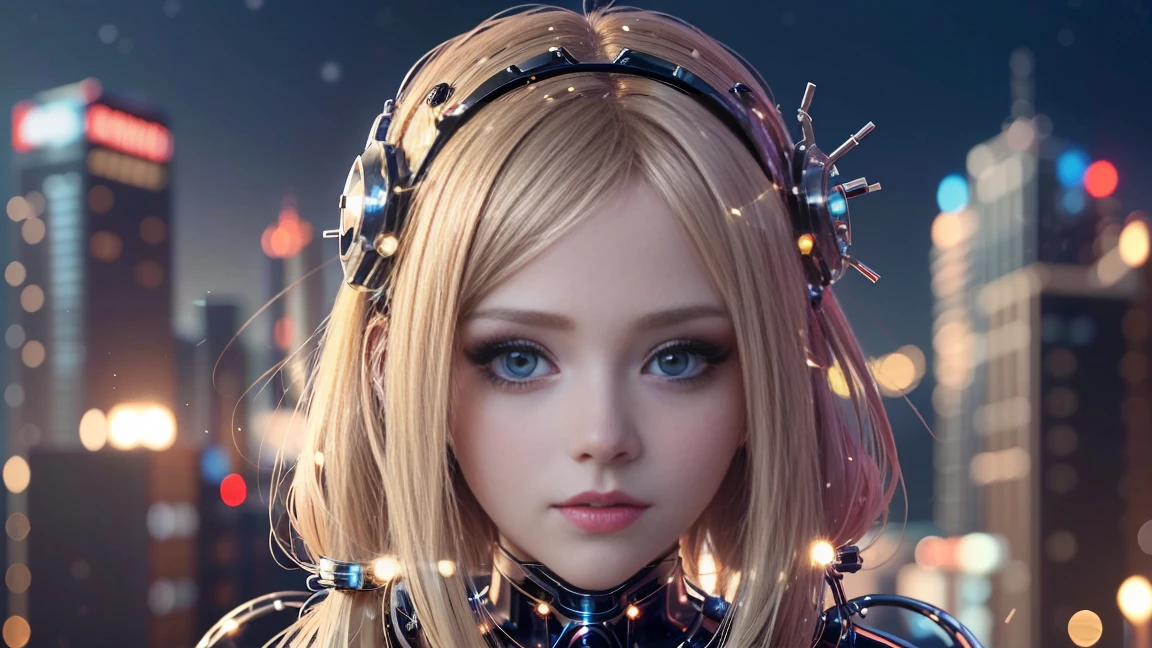 1 Transparent Glowing Christmas Mechanical Girl，Futuristic girl，Mechanical Union Christmas City Background，model shoot style, (extremely detaild的 CG unified 8k wallpapers), The beauty of abstract style,，hyper realisitc, 8K, super detailing, Best quality, Award-Awarded, Anatomically correct, 16k, super detailing