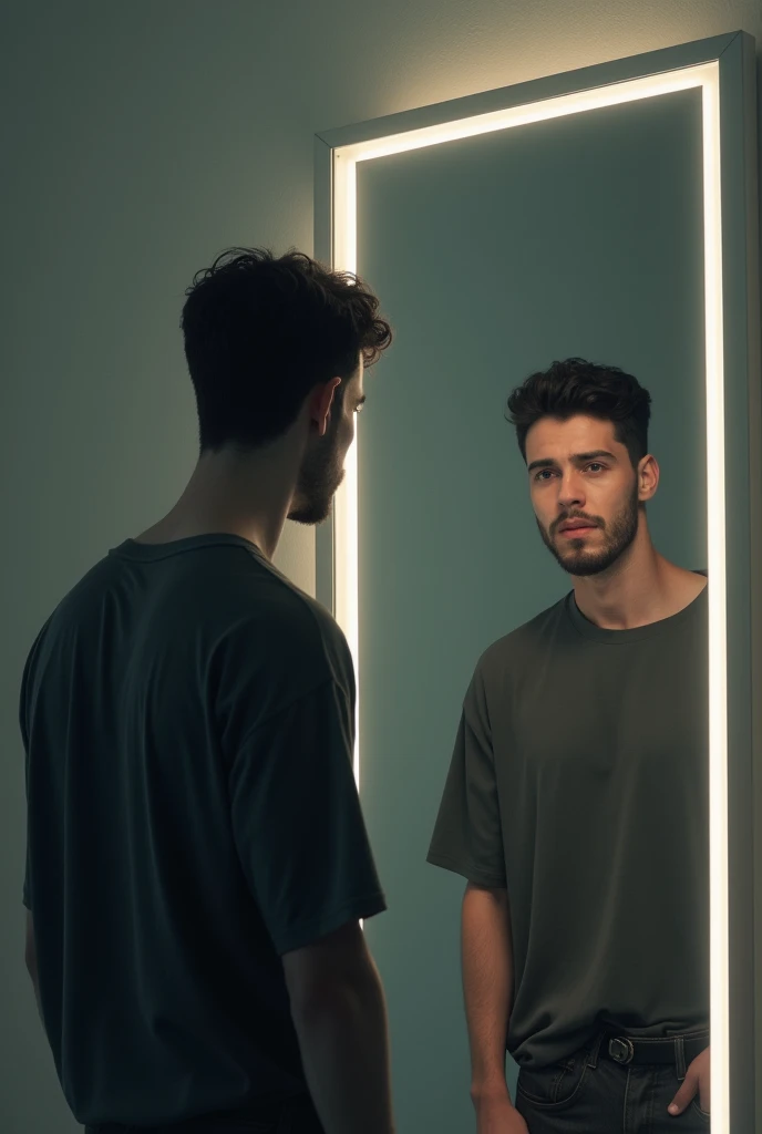 A man in front of the mirror working on his self image, I want an image that makes that. See her thinking about how self-image is important for self-knowledge 