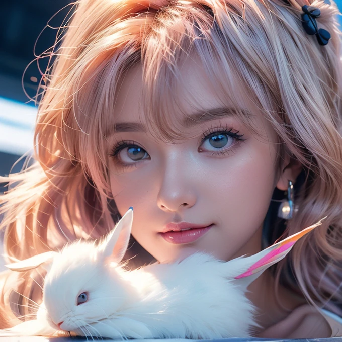 Pink Hair,Holding a white rabbit, Gu Weiss, Kuvshinov ilya, Kuvshinov, artwork in the style of Gu Weiss, Anime realism style, ( ilya Kuvshinov ), Anime style, realistic Anime art style, Anime art style, Anime atmosphere, anime-inspired, Anime Characters, Realistic anime 3D style, Anime Aesthetics