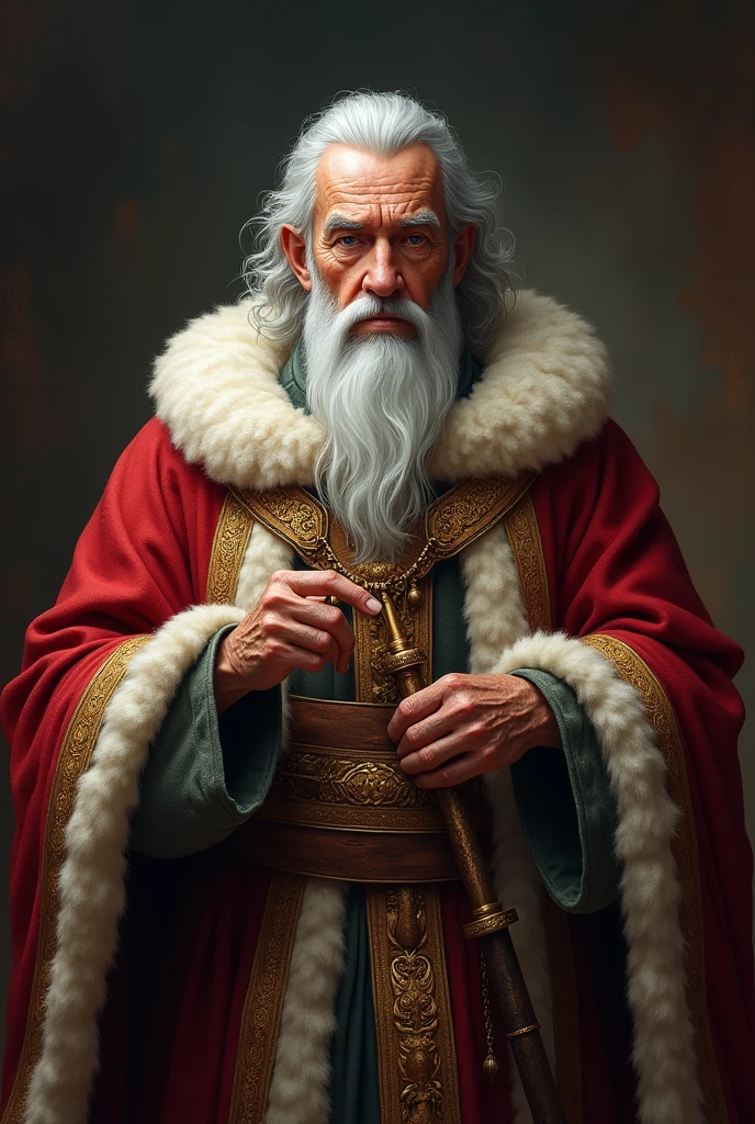 3. **Ancient King**
- **kor**: 60 years - **Appearance**: An elderly man with gray hair and a well-groomed beard. Wears rich royal robes that symbolize his status.
- **Personalidade**: Wise and fatherly, he cares deeply about the well-being of the kingdom. Although I am getting older, your presence is still respected by everyone.
- **Special ability**: Kingdom Wisdom – Your experience gives you strategic skills in battle and politics, allowing to predict enemy movements.