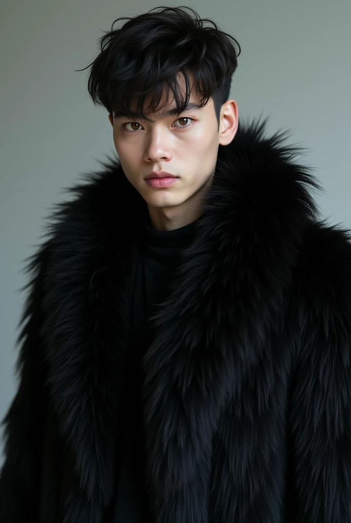 Young white-skinned man, Brown eyes , black fur