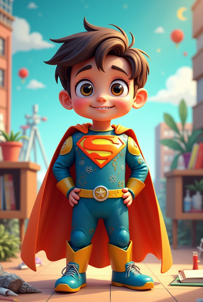 I need a superhero inspired by content that one sees in school, like science or mathematics. image aimed at children
