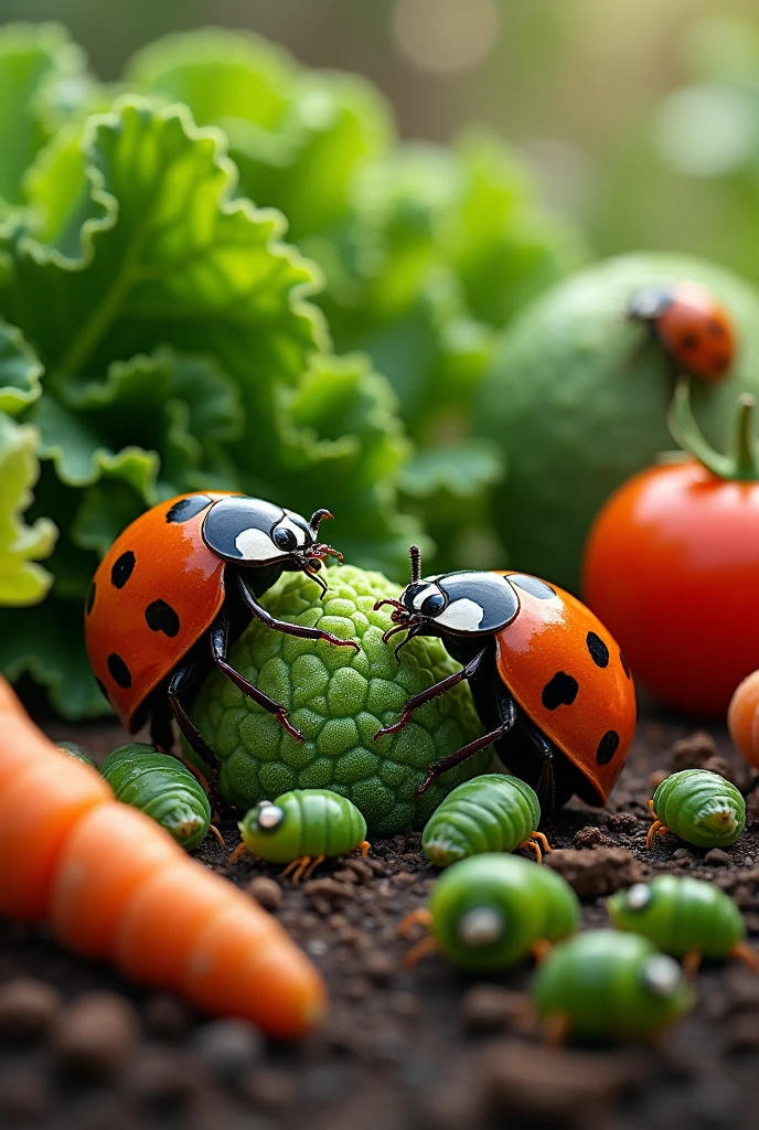 Ladybugs eating aphids on vegetables more realistic