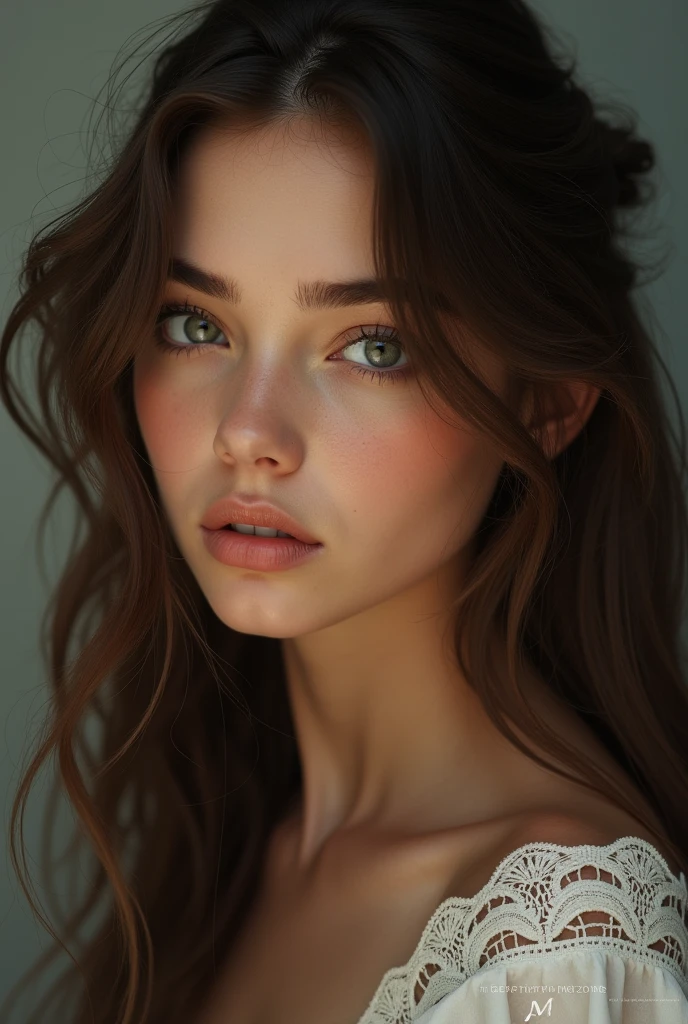 A 22-year-old brunette woman with long hair