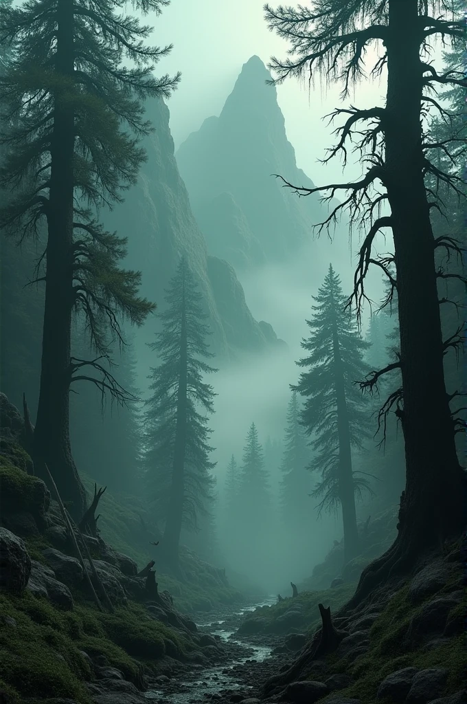 The spooky atmosphere of the mountain forest