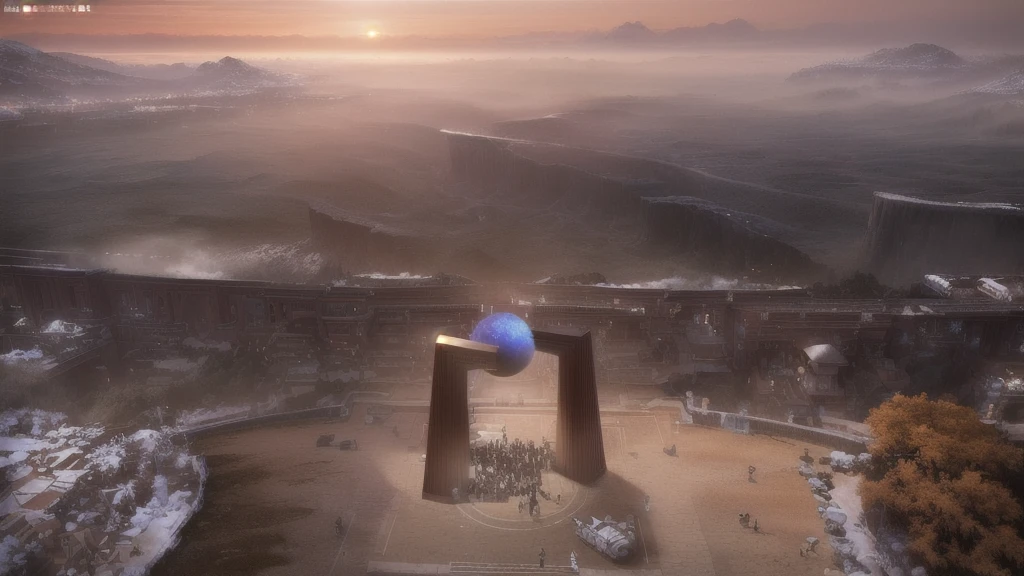 Epic movie-quality matte painting, Concept Art, concept art of a group of people taking a picture at a wedding, with an amazing atmosphere, 4K Matte Painting, Stunningly detailed matte painting, A foggy dystopian world, 8k matte painting, 8k matte painting, beautiful mattepainting, Epic painting, Amazing matte finish,There is a huge spherical sculpture on the beach,It is placed on a pedestal。, Shoot from the top wide angle, photo taken from above, Guangjian, Photo showing, Shooting from 5 feet, Look from above, Photo above, top view, video, photo taken from above, 360, wide overhead shot, Watch from above