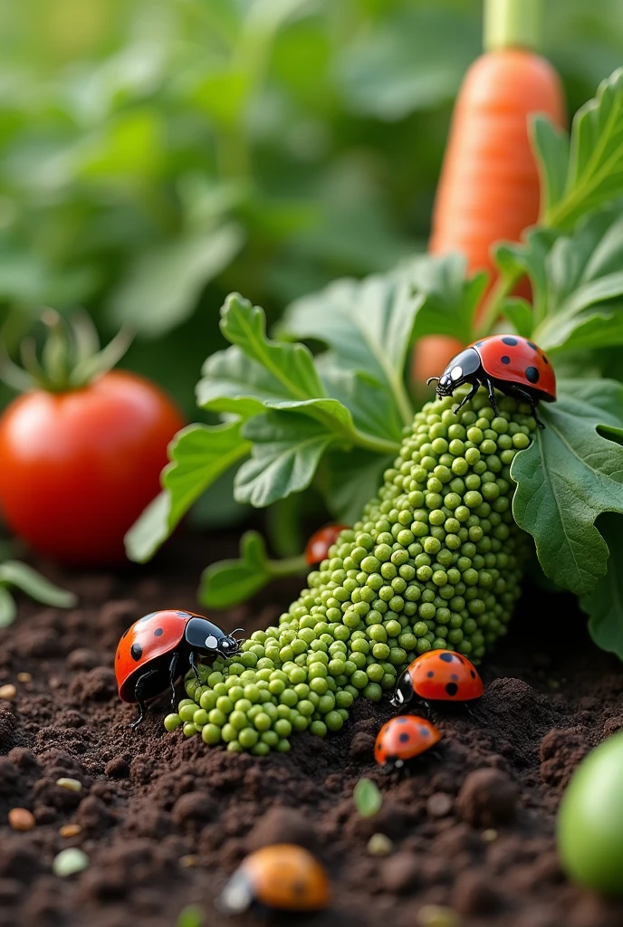 Ladybugs eating aphids on vegetables