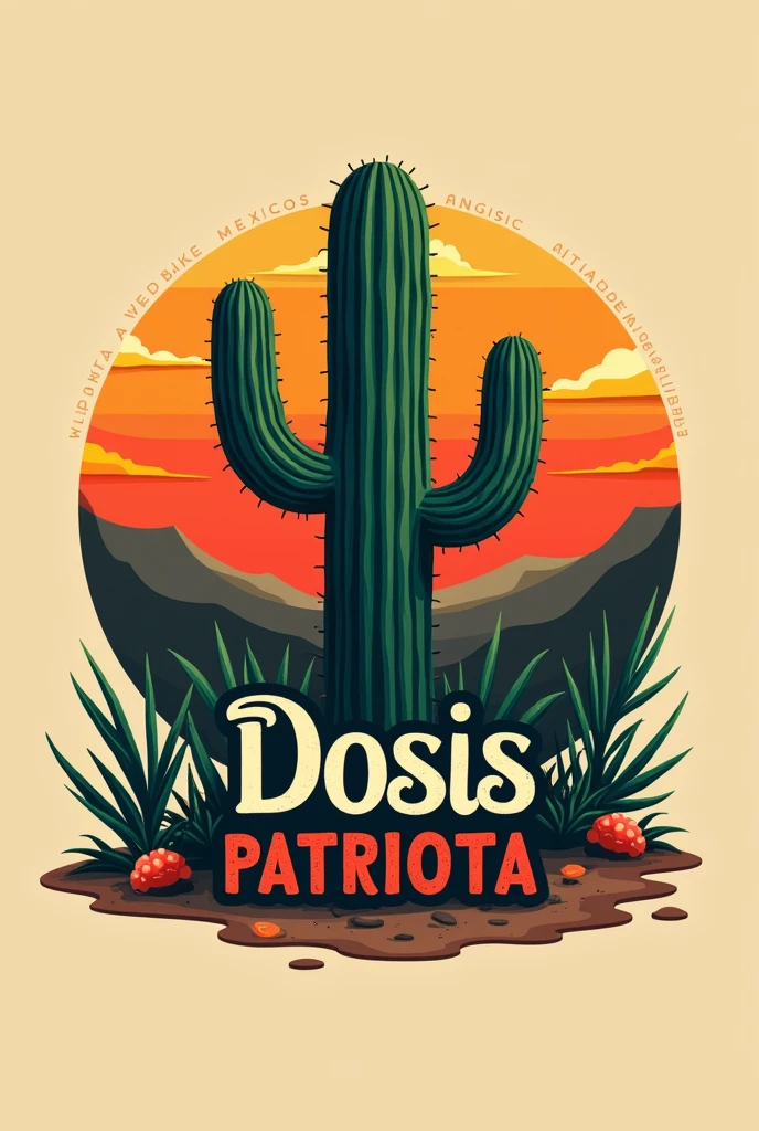 You can generate a logo in Spanish with a Mexican theme that says exactly DOSIS PATRIOTA and a cactus 