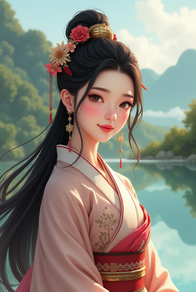 Beautiful Tibetan woman in traditional Japanese clothing、Beautiful digital artwork, Beautiful digital illustrations, Beautiful digital painting, Smooth anime CG art,Amazing digital illustrations, Detailed digital anime art,  Beautiful anime portraits