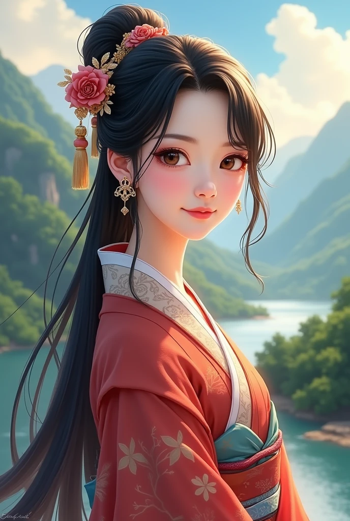 Beautiful Tibetan woman in traditional Japanese clothing、Beautiful digital artwork, Beautiful digital illustrations, Beautiful digital painting, Smooth anime CG art,Amazing digital illustrations, Detailed digital anime art, Beautiful anime portraits