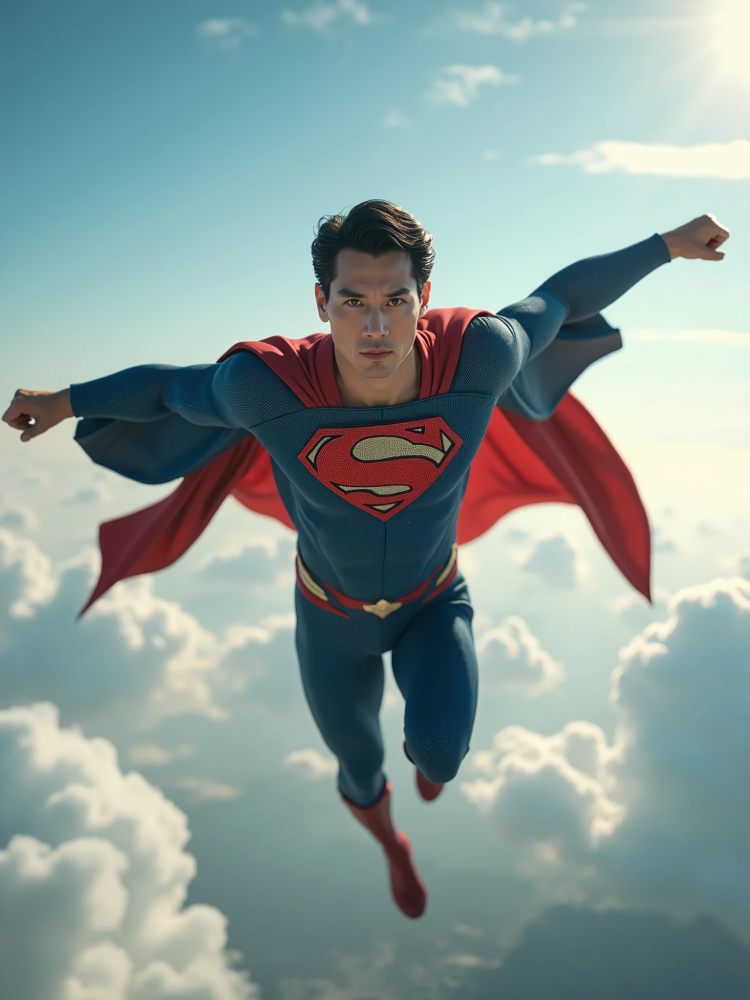 The Superman born in Japan , wear the japanese style suit,fly on the sky