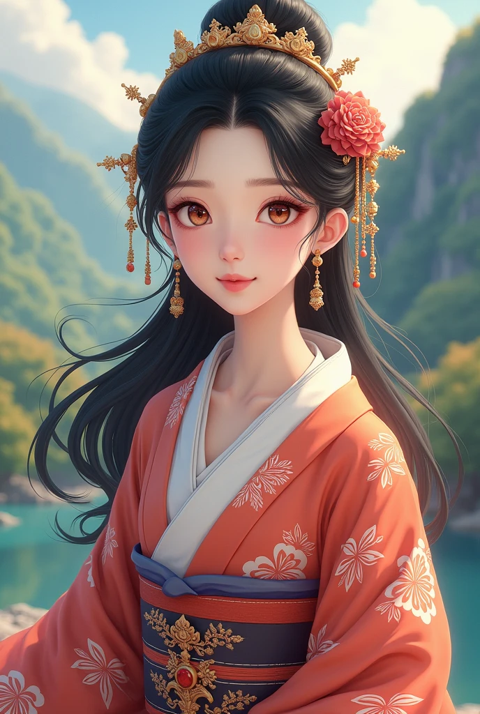 Beautiful Tibetan woman in traditional Japanese clothing、Beautiful digital artwork, Beautiful digital illustrations, Beautiful digital painting, Smooth anime CG art,Amazing digital illustrations, Detailed digital anime art,  Beautiful anime portraits