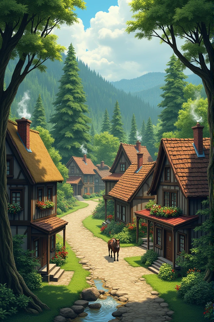Very small town with forest