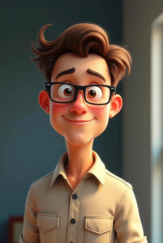 25 year old engineer man wearing glasses in pixar art with faded hair