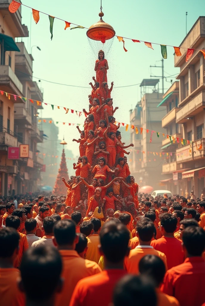 Indian religion in dahi handi fastival with lols of public Charing 