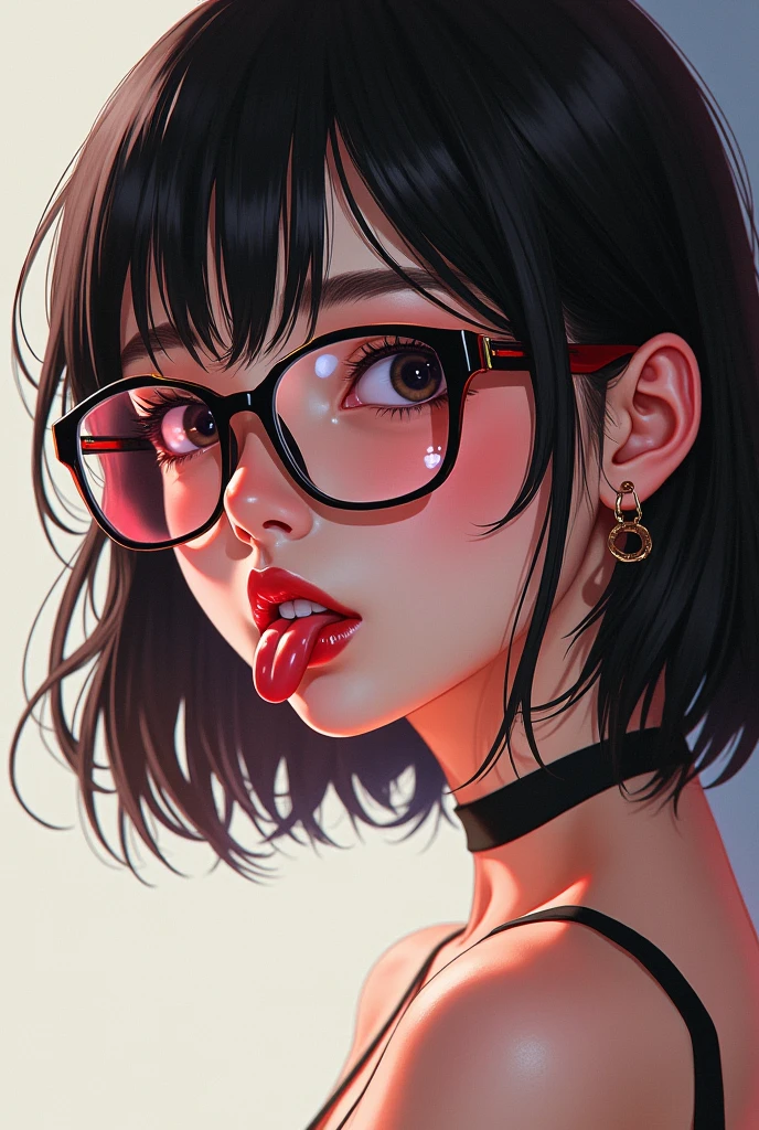 Glasses girl boobs tongue out Japanese