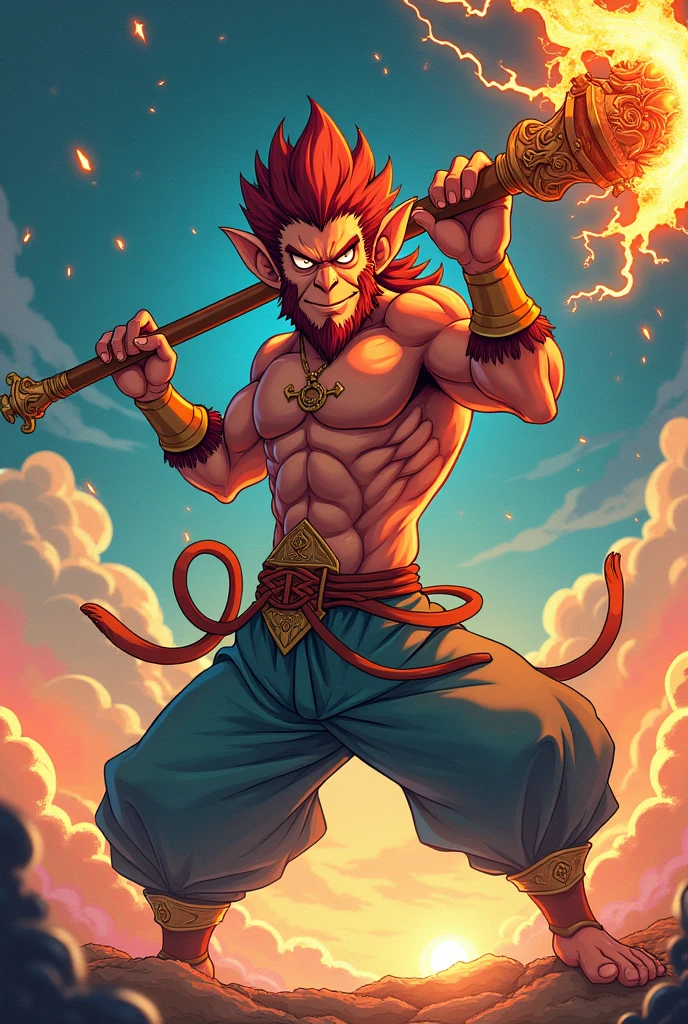 anime drawing. Wukong staff
