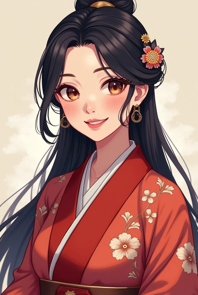 A beautiful Tibetan woman wearing a traditional Japanese dress and showing her white teeth、Beautiful digital artwork, Beautiful digital illustrations, Beautiful digital painting, Smooth anime CG art,Amazing digital illustrations, Detailed digital anime art,  Beautiful anime portraits